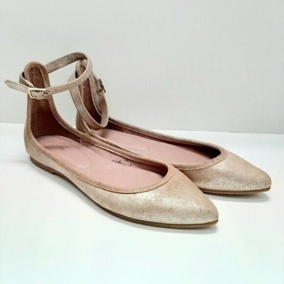 JOIE Temple Gold Metallic Pointed Toe Ankle Strap Flats Sz US 6 EUR 36 - Picture 3 of 13